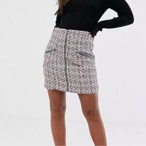 Asos Design Boucle Tweed Front Zip Mini Skirt with Pockets Size‎ 10
